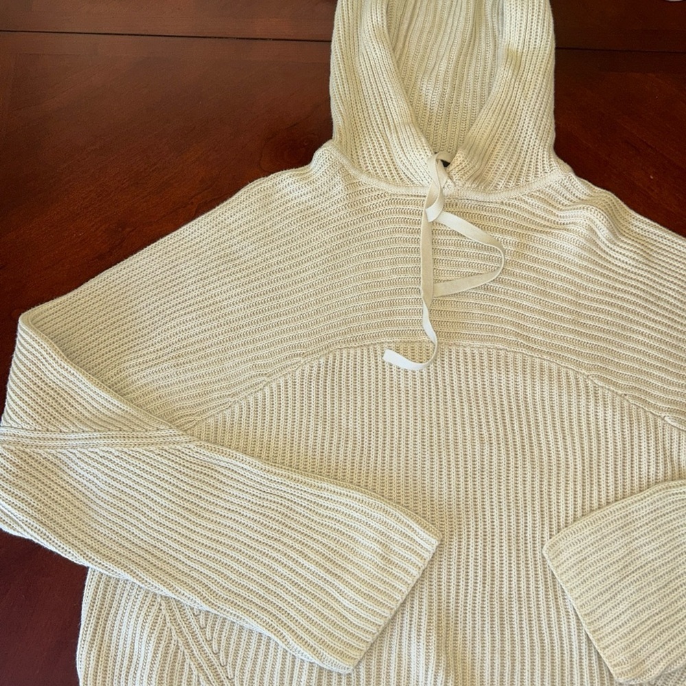 Rag & Bone Sonny Sweater Hoodie Large chunky Knit Crop fisherman Knit Cream - Picture 4 of 8